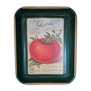 Vintage Burpees Seeds Metal Serving Tray Matchless Tomato 1914 Catalog Art Tin